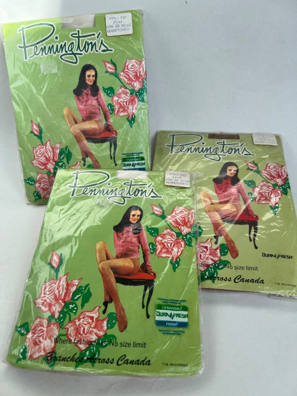 3 Pair Vintage Penningtons Pantyhose Size 3X Beige Vintage